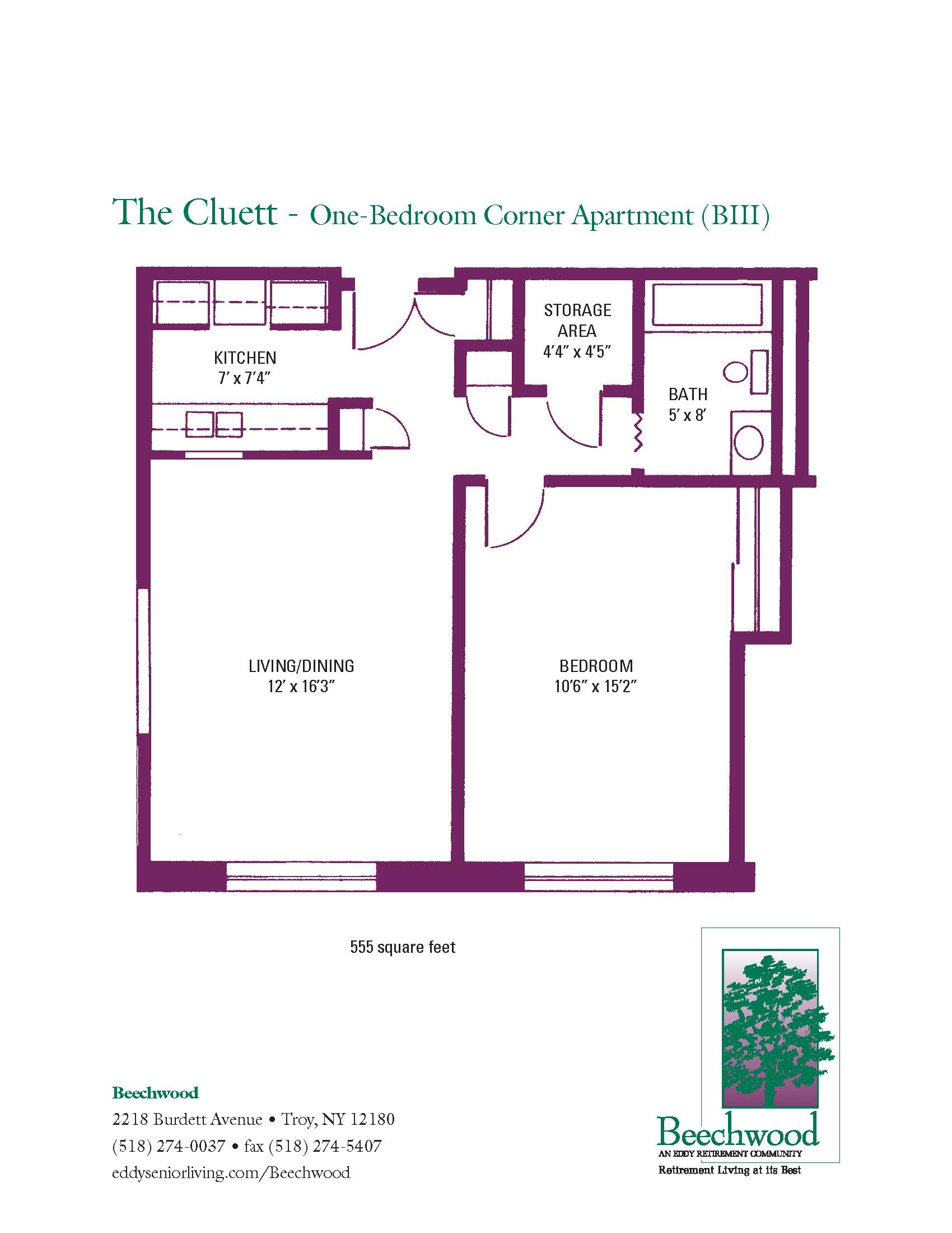 Floor Plans for Beechwood Senior Apartments, 1 and 2 Bedroom Apts in