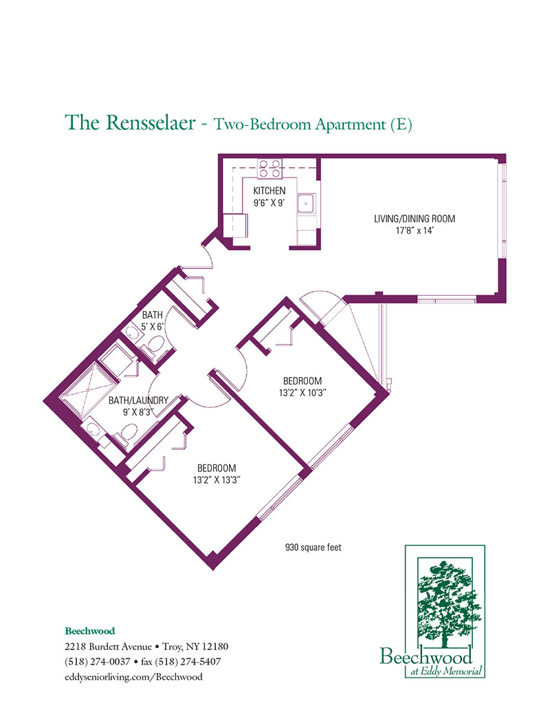 Floorplan for The Rensselaer senior apartment at The Beechwood at Eddy Memorial retirement community