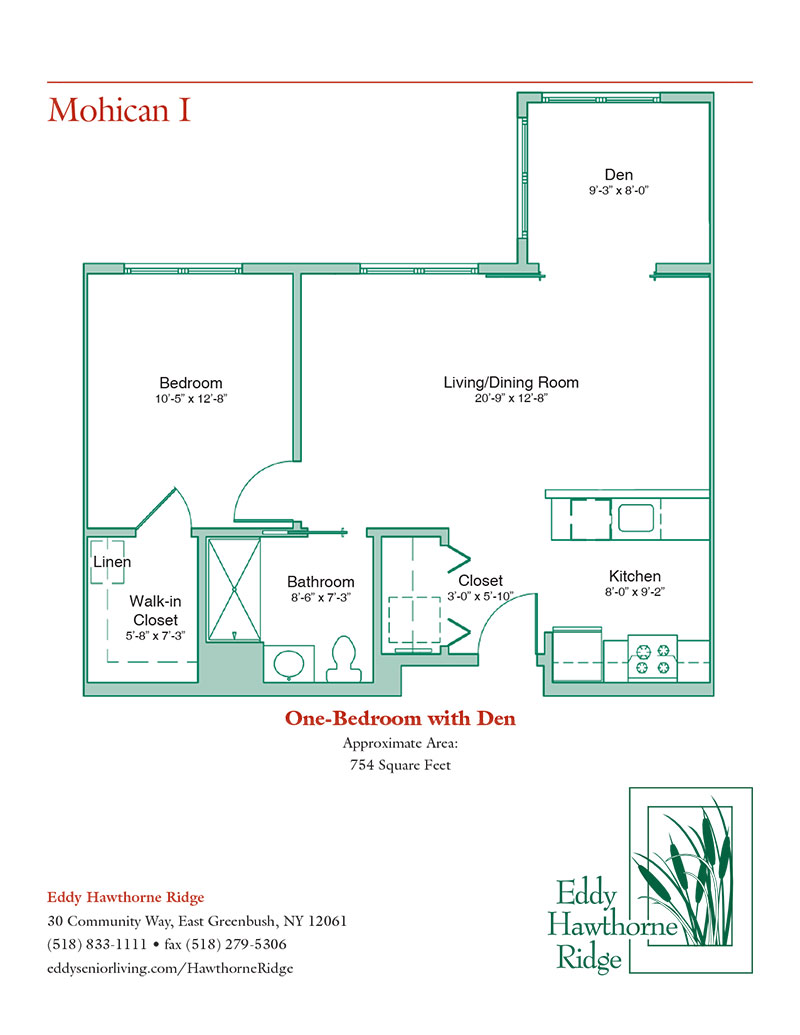The floor plan for the Mohican I senior apartment at Eddy Hawthorne Ridge