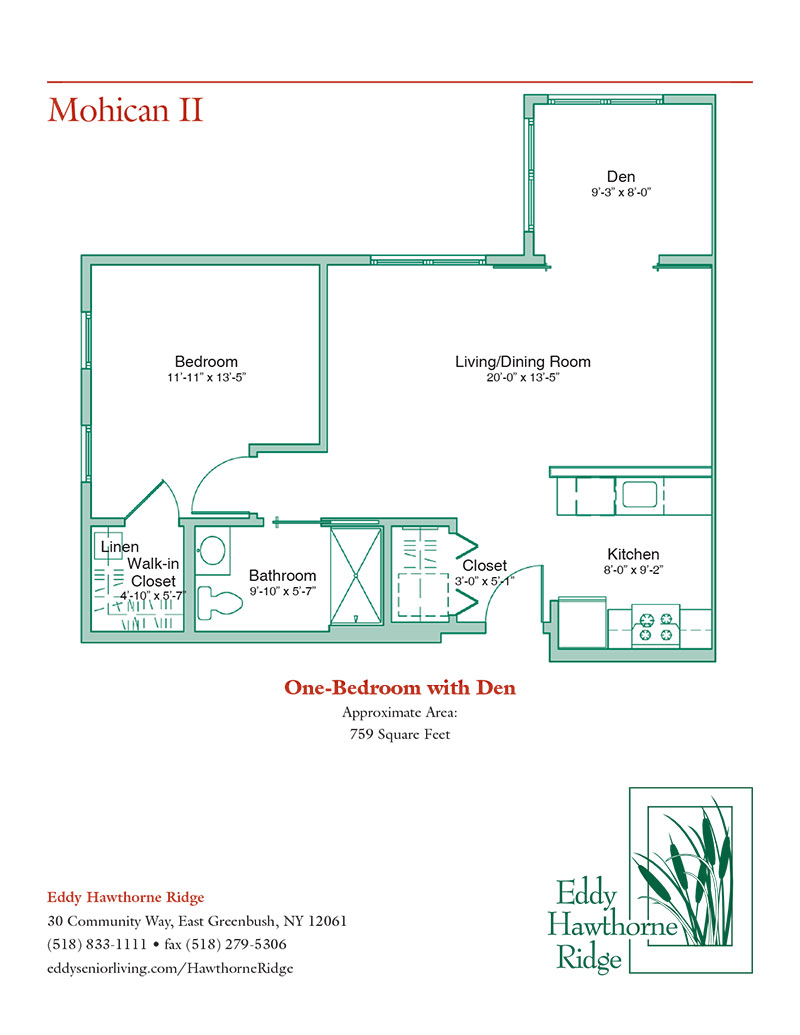 The floor plan for the Mohican II senior apartment at Eddy Hawthorne Ridge