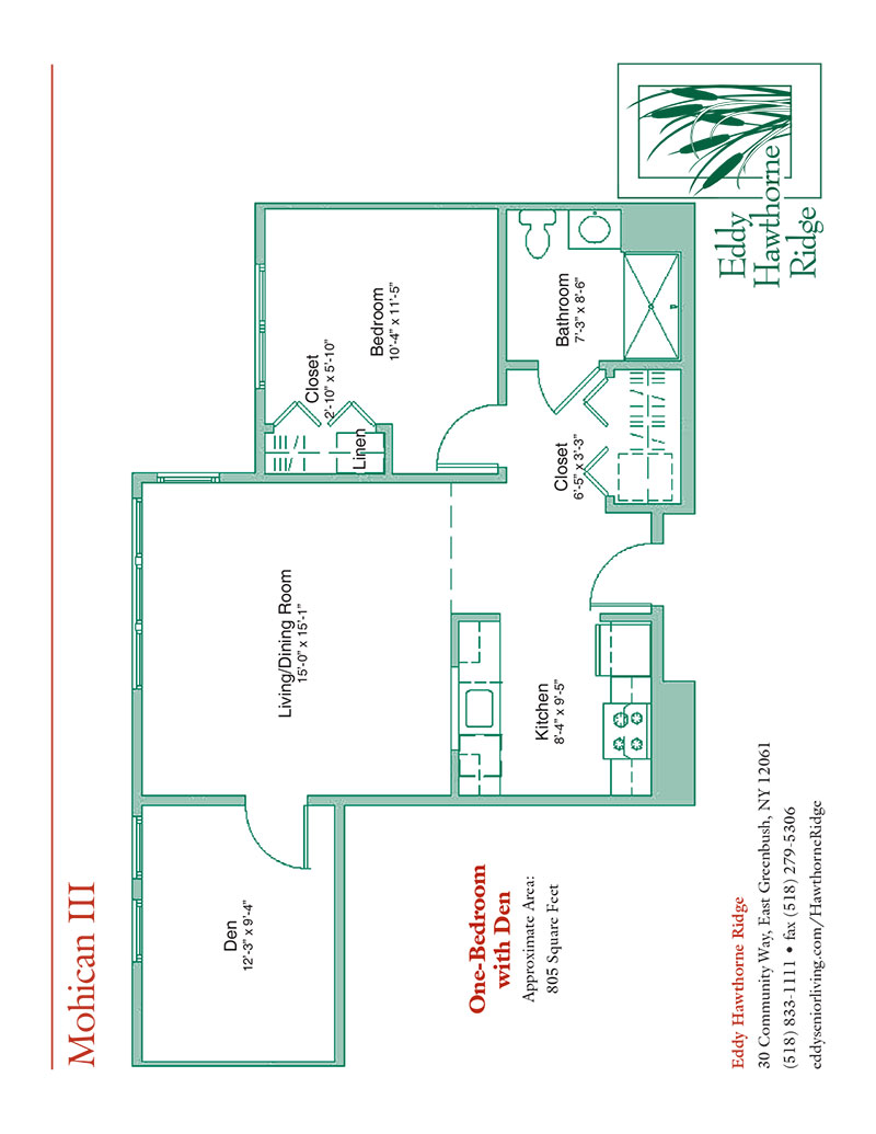 The floor plan for the Mohican III senior apartment at Eddy Hawthorne Ridge