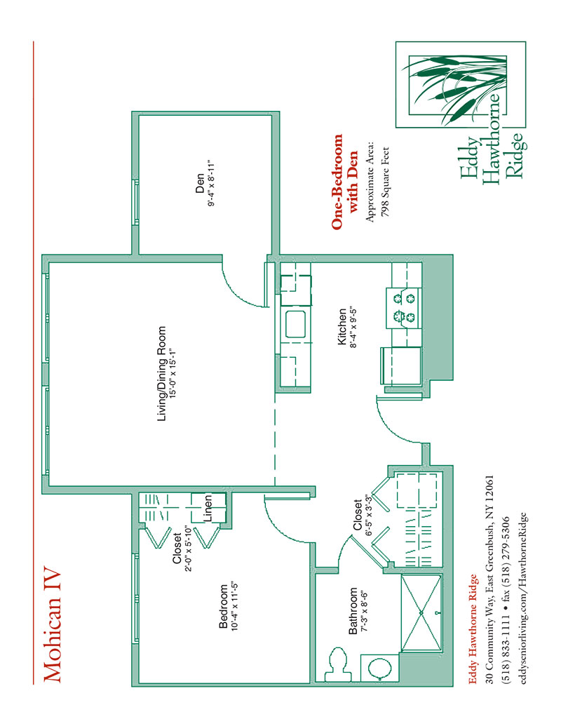 The floor plan for the Mohican IV senior apartment at Eddy Hawthorne Ridge