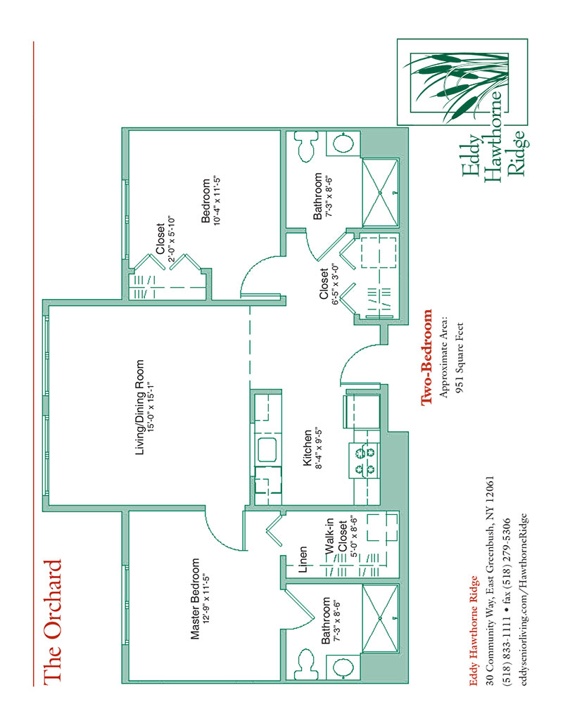 The floor plan for the Orchard senior apartment at Eddy Hawthorne Ridge