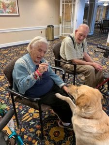 Emma the dog at Glen Eddy with two residents