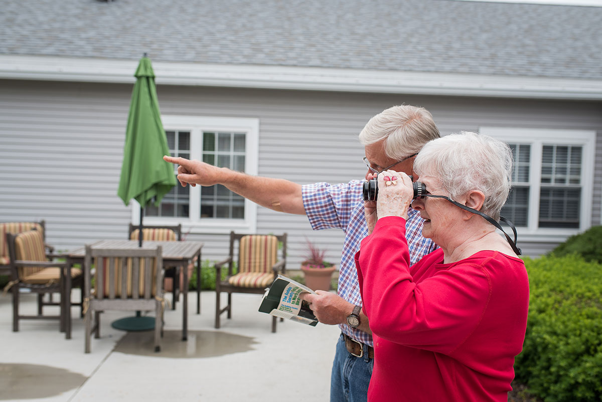 couple using binoculars at Marjorie Doyle Rockwell Center