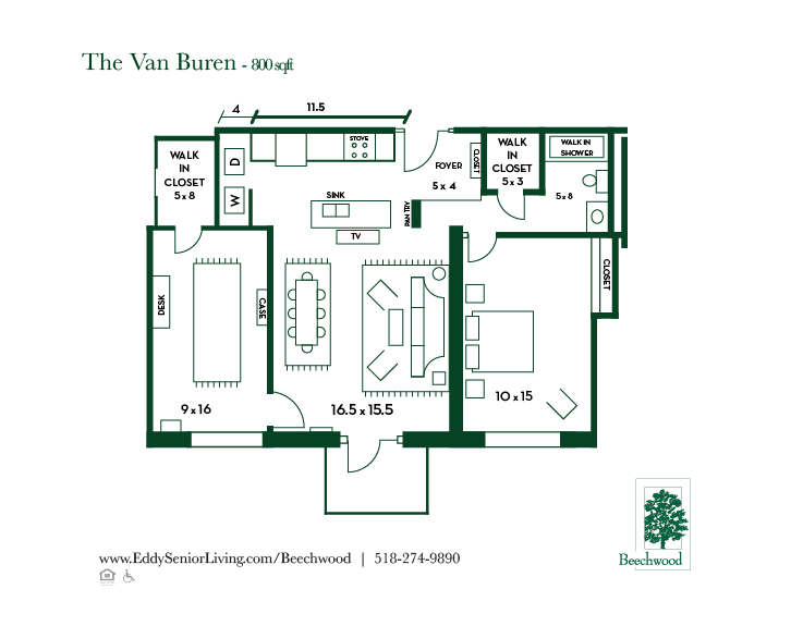Floorplan for The Van Buren senior apartment at The Beechwood at Eddy Memorial retirement community